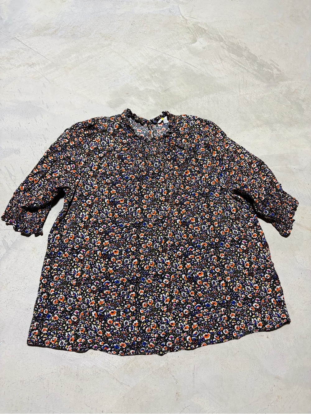 Boden Floral Peasant Blouse in Black and Orange 16/18